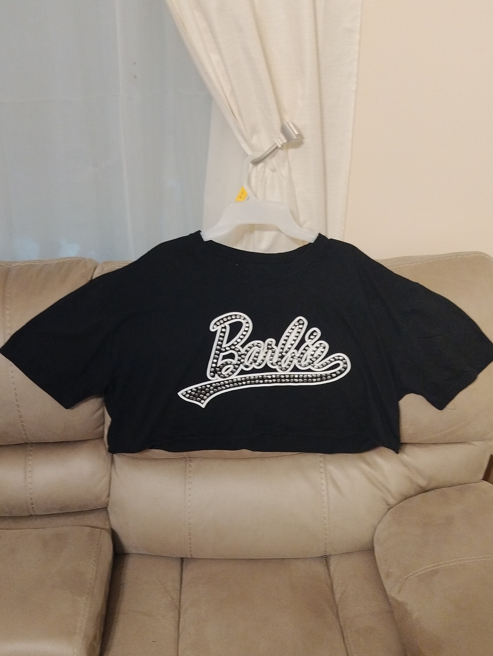 Barbie Black Cropped Logo Tee with White Script